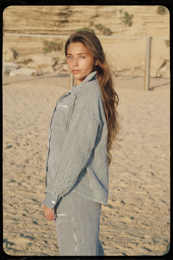 Vague linen button up shirt- Striped