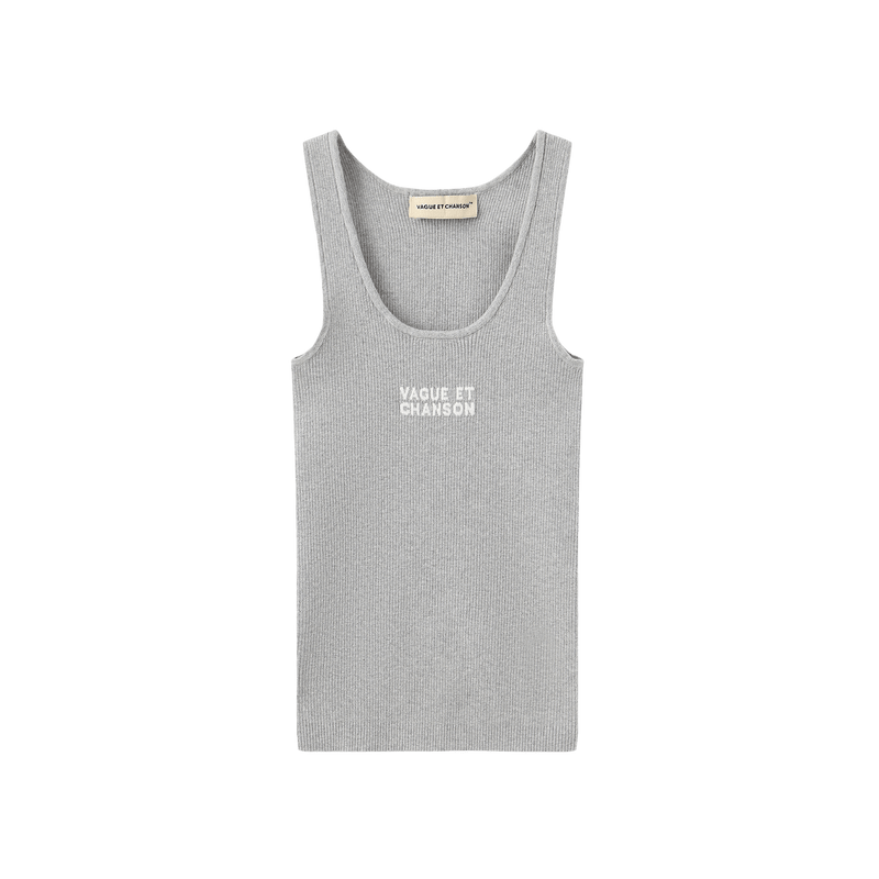 Vague ribbed knit tank top- Grey