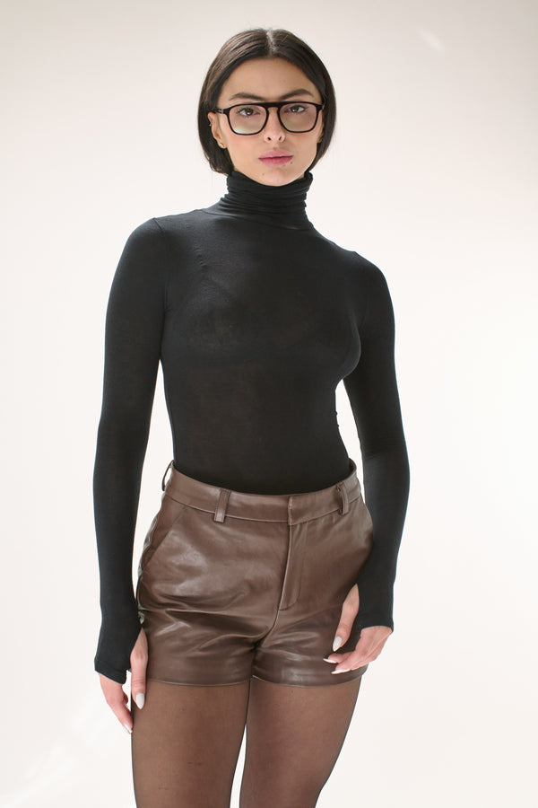 Vague sheer soft turtle neck shirt-  Black