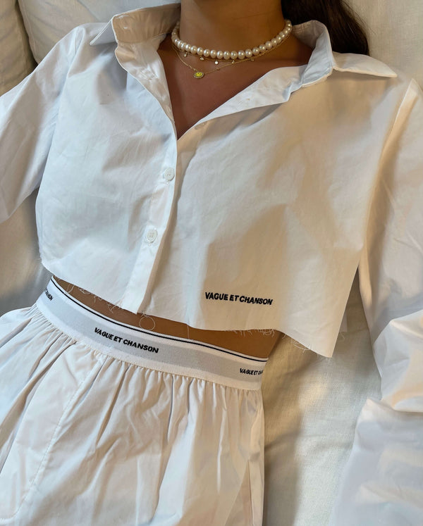 CROPPED BUTTON UP SHIRT WHITE
