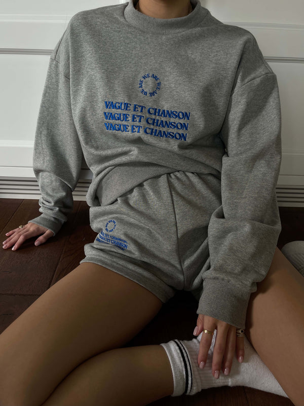 VAGUE GREY SWEATSHIRT WITH BLUE EMBROIDERY