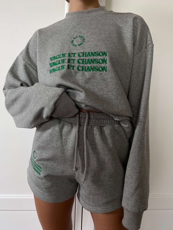 VAGUE GREY SWEATSHIRT WITH GREEN EMBROIDERY