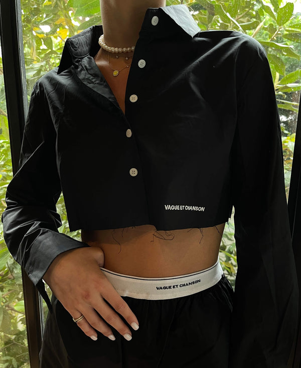 CROPPED BUTTON UP SHIRT BLACK