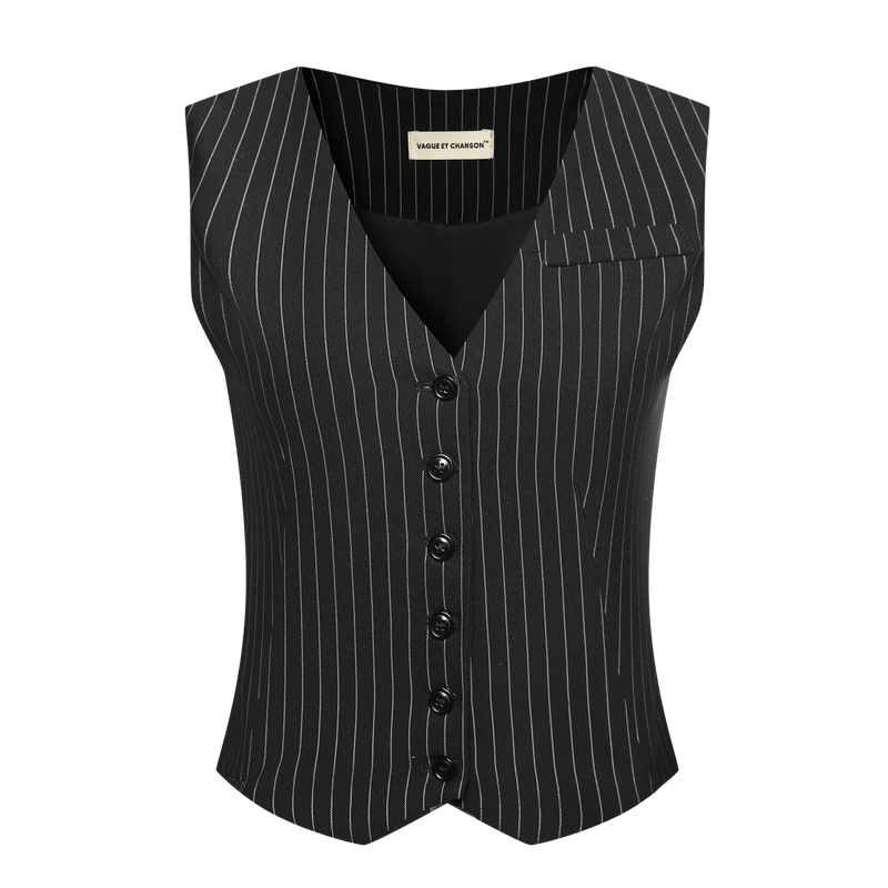 Vague striped vest- Black