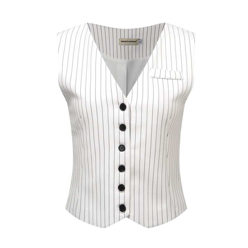 Vague striped vest- White