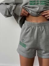 VAGUE GREY SHORTS WITH GREEN EMBROIDERY