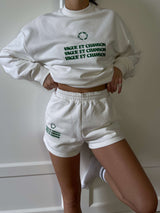 VAGUE WHITE SHORTS WITH GREEN EMBROIDERY