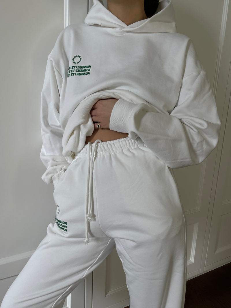 VAGUE WHITE HOODIE WITH GREY EMBROIDERY