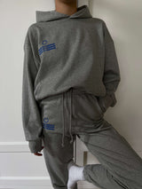 VAGUE GREY HOODIE WITH BLUE EMBROIDERY