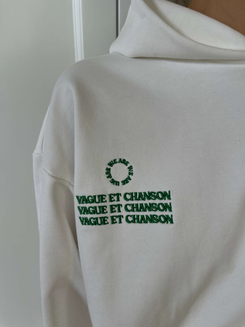 VAGUE WHITE HOODIE WITH GREY EMBROIDERY