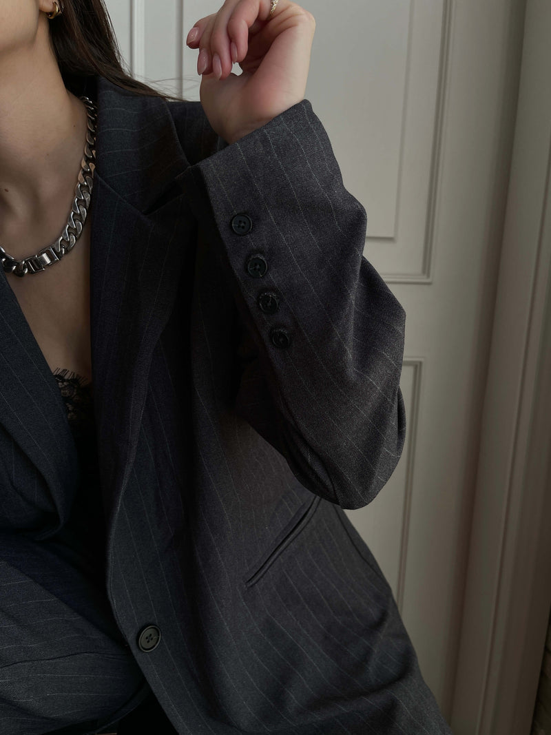 VAGUE STRIPED BLAZER DARK GREY